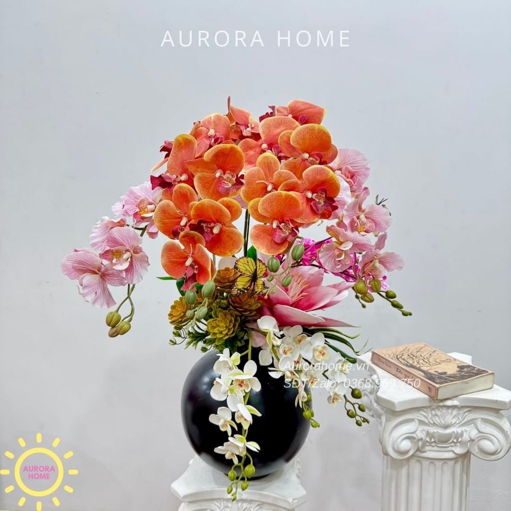 Bình hoa lan hồ điệp lụa cao cấp Mira Tina