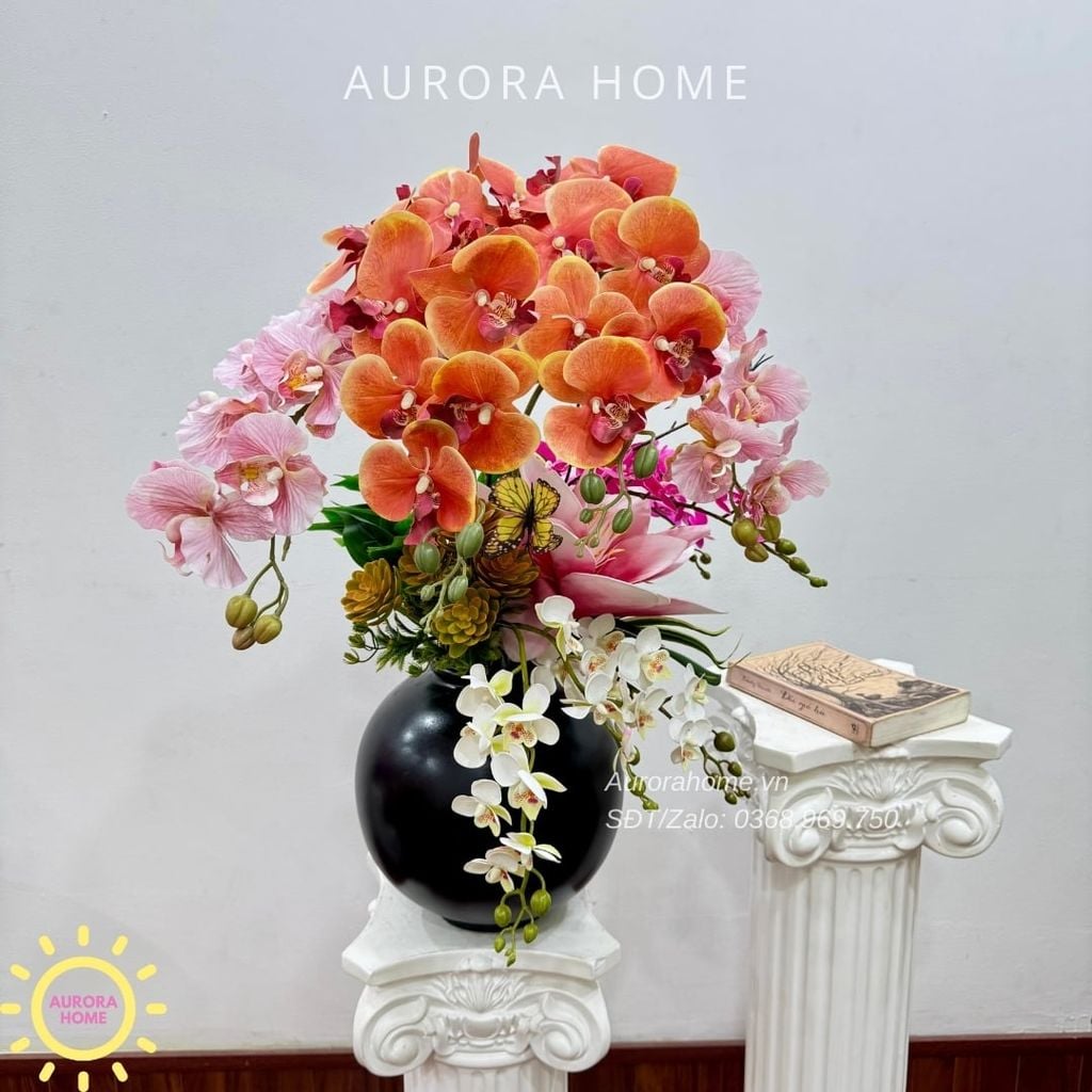 Bình hoa lan hồ điệp lụa cao cấp Mira Tina