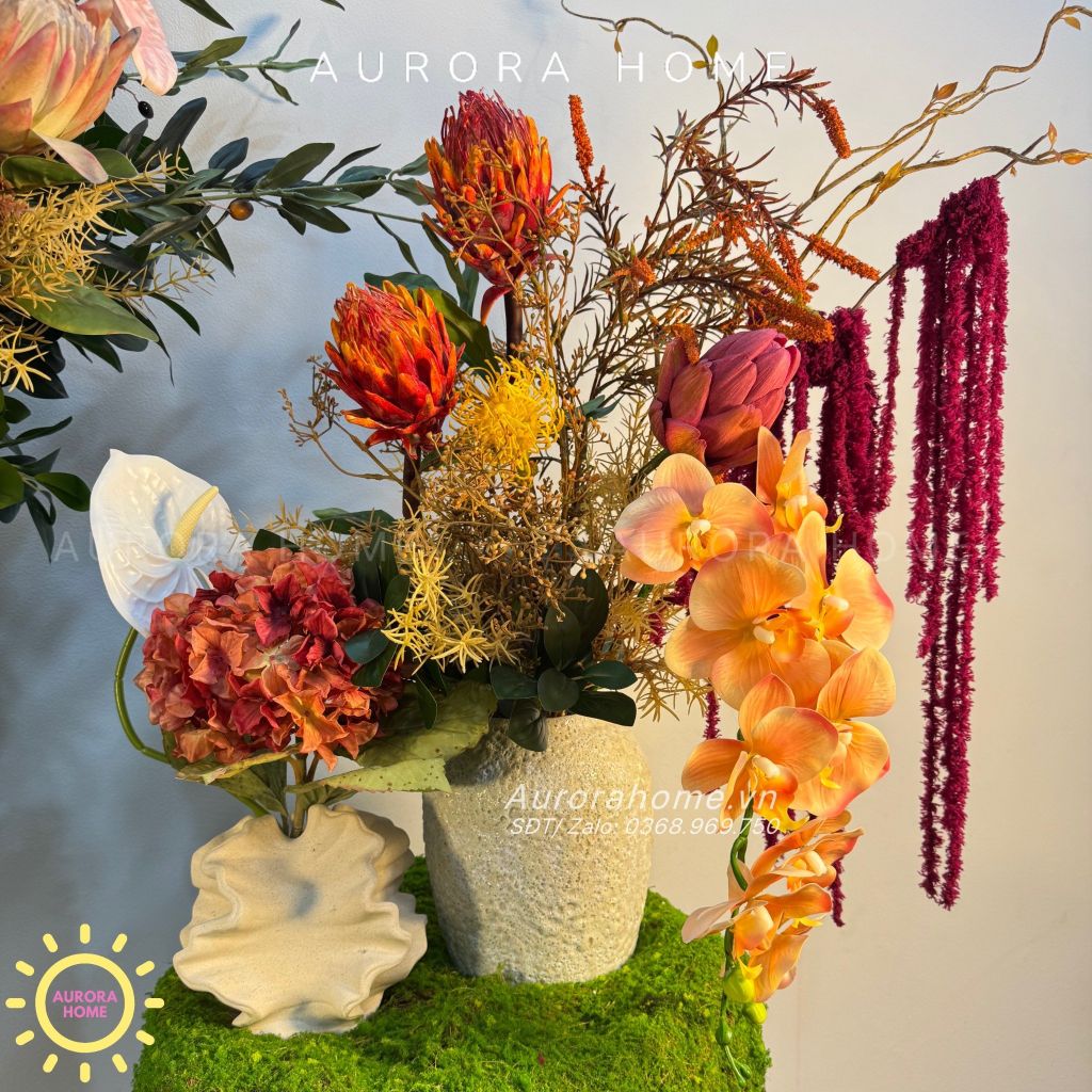 Bình hoa đại sảnh cao cấp Mekara Tikima (Set hoa và đôn)