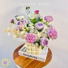 Bình hoa lụa Meta Ginny tông tím hồng xinh xắn