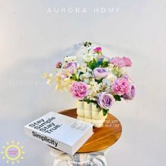 Bình hoa lụa Meta Ginny tông tím hồng xinh xắn