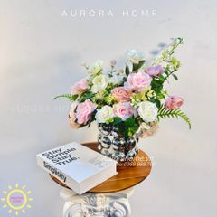 Bình hoa hồng lụa Ava Elania xinh xắn