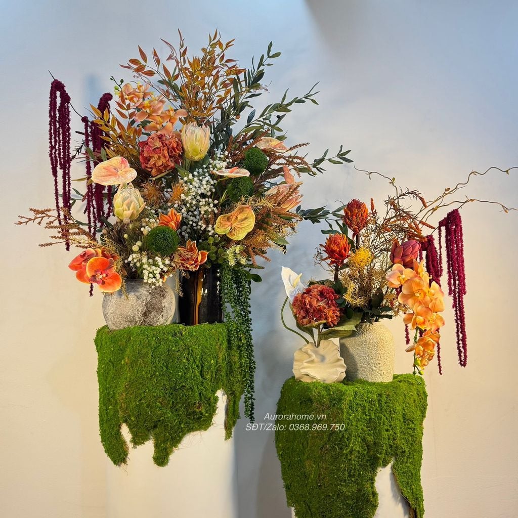 Bình hoa đại sảnh cao cấp Mekara Tikima (Set hoa và đôn)