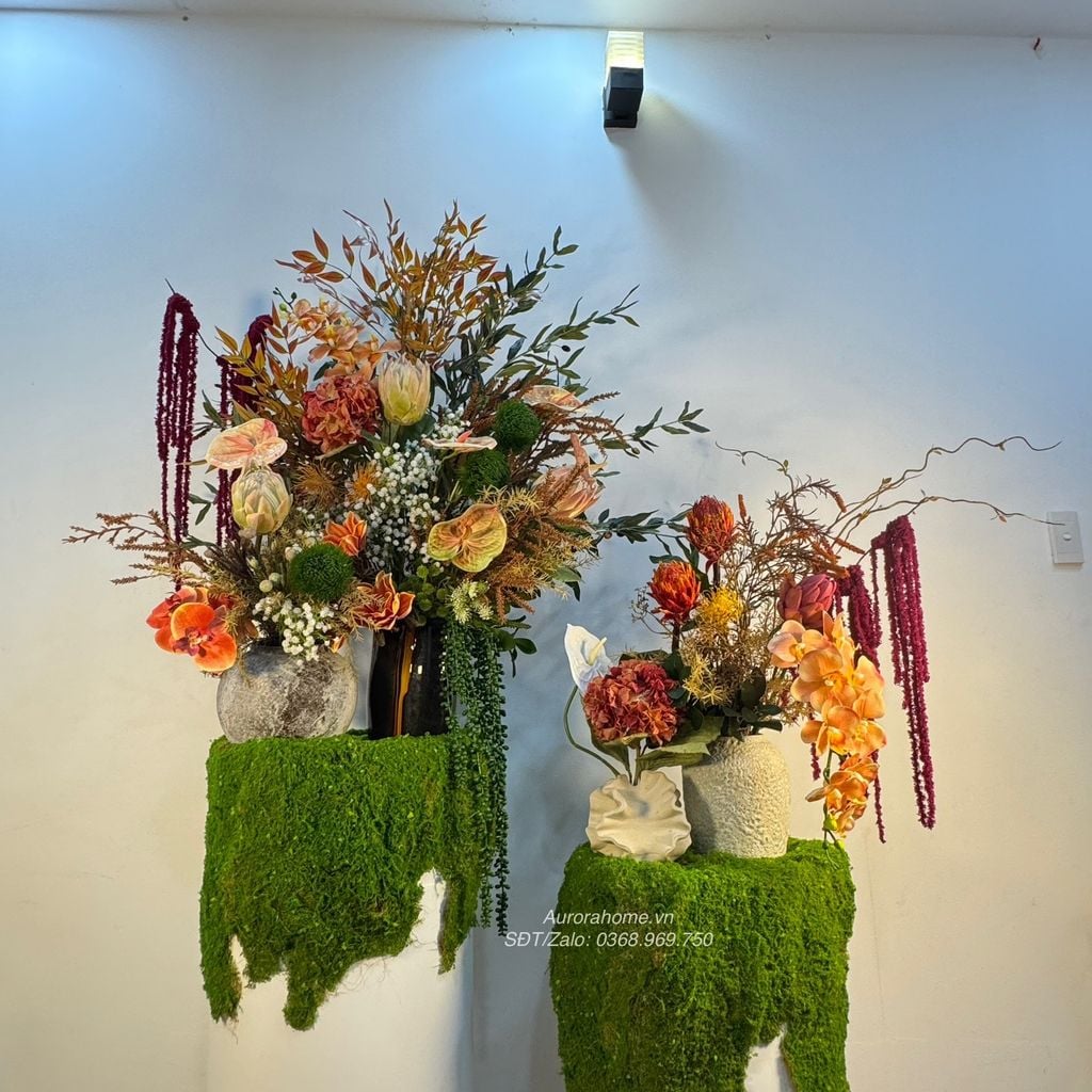 Bình hoa đại sảnh cao cấp Mekara Tikima (Set hoa và đôn)