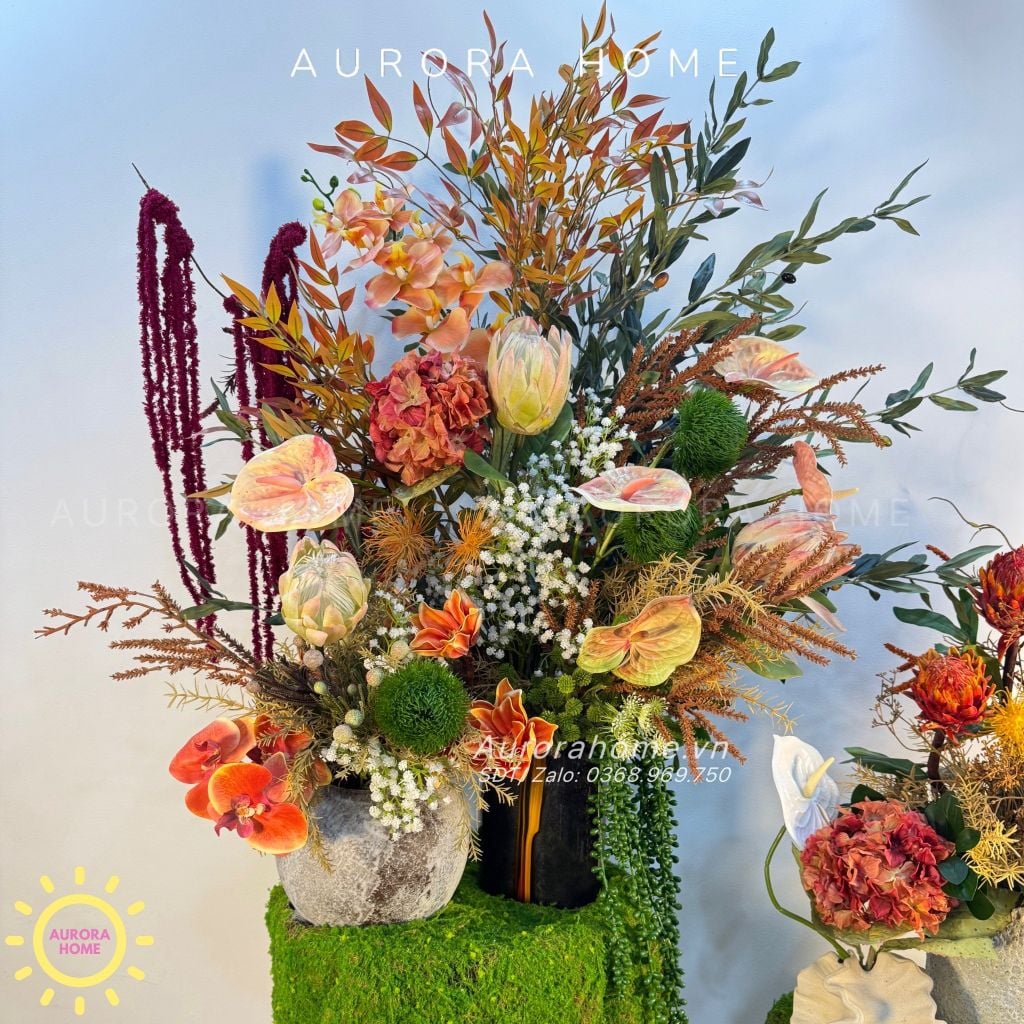 Bình hoa đại sảnh cao cấp Mekara Tikima (Set hoa và đôn)