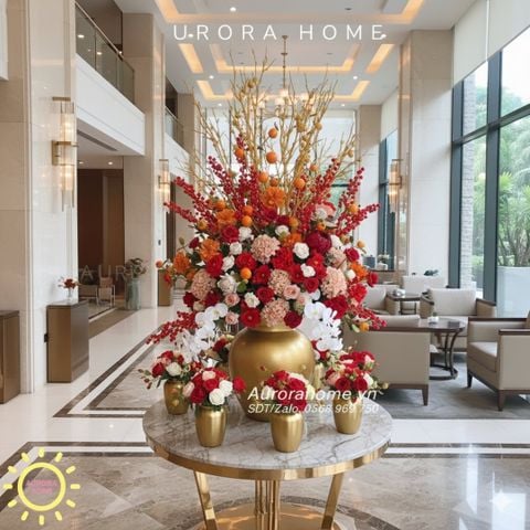 Set bình hoa giả lớn trang trí đại sảnh Trường Tài trang trí Tết