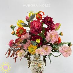 Bình hoa lụa đại sảnh Hara Hikemina sắc đỏ rực rỡ