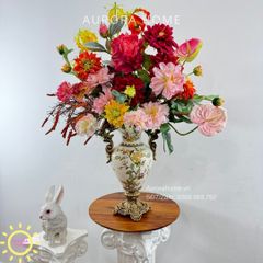 Bình hoa lụa đại sảnh Hara Hikemina sắc đỏ rực rỡ