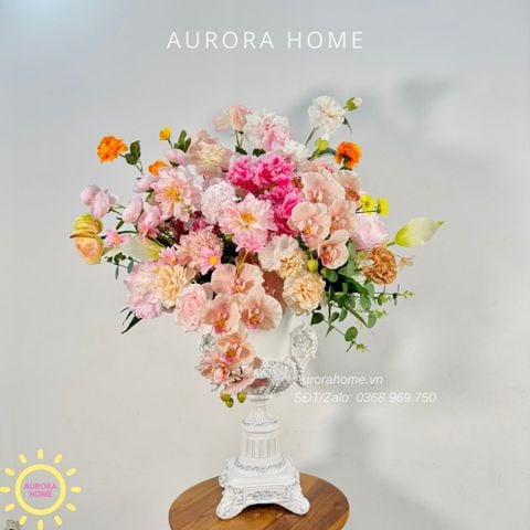 Bình hoa lụa đại sảnh Kayuki Tikimo sắc hồng xinh xắn