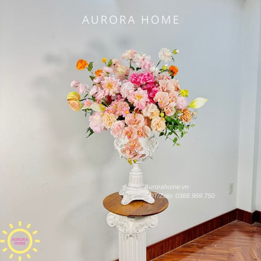 Bình hoa lụa đại sảnh Kayuki Tikimo sắc hồng xinh xắn