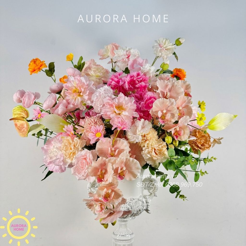 Bình hoa lụa đại sảnh Kayuki Tikimo sắc hồng xinh xắn