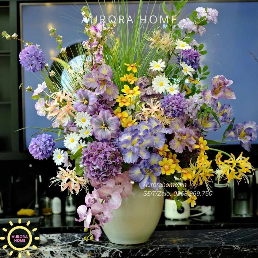 Bình hoa lụa đại sảnh Purple in Heart