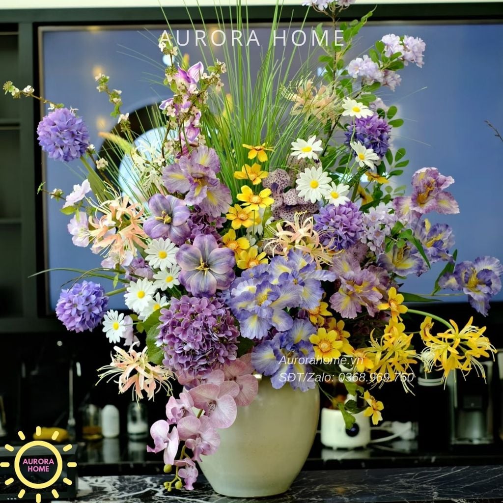 Bình hoa lụa đại sảnh Purple in Heart