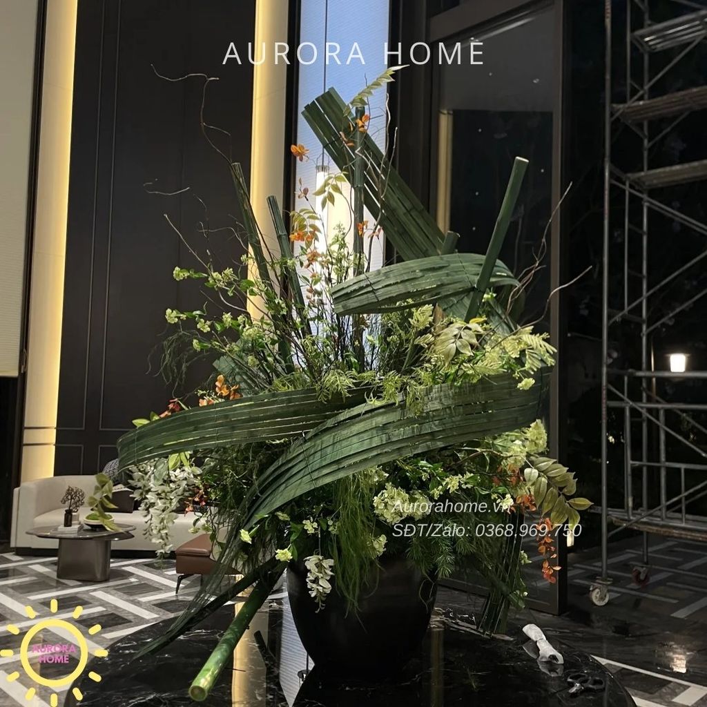 Bình hoa giả lớn trang trí đại sảnh Thiên Nhiên Xanh Mát