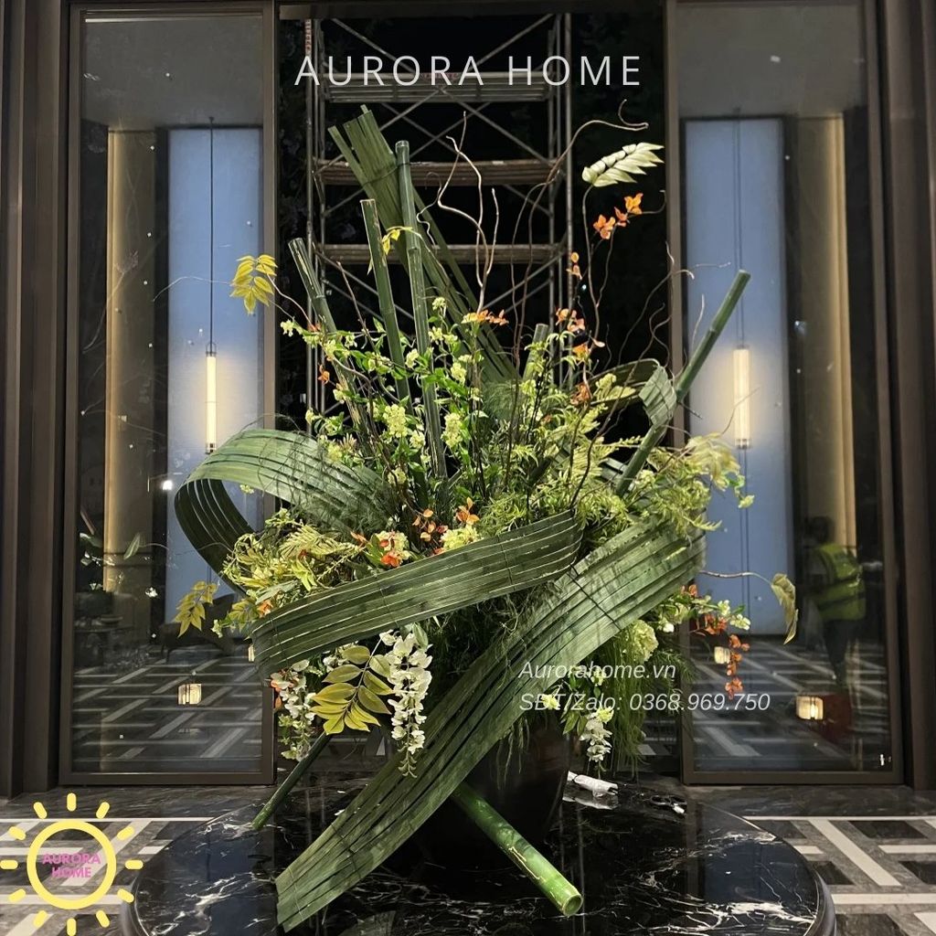 Bình hoa giả lớn trang trí đại sảnh Thiên Nhiên Xanh Mát