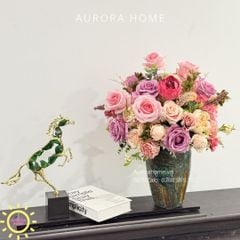 Bình hoa hồng lụa cổ điển Rose Garden