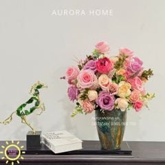 Bình hoa hồng lụa cổ điển Rose Garden