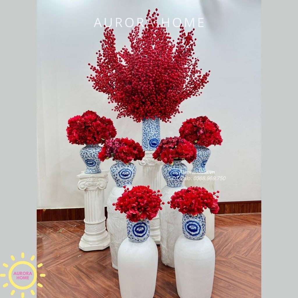 Bộ bình hoa đào đông đại sảnh trang trí Tết (Mẫu 11)