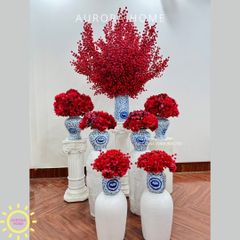 Bộ bình hoa đào đông đại sảnh trang trí Tết (Mẫu 11)