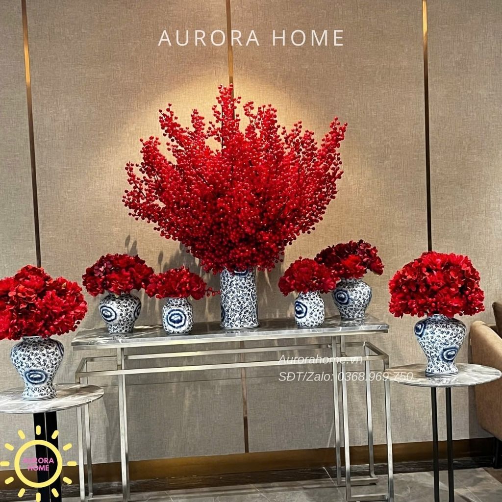 Bộ bình hoa đào đông đại sảnh trang trí Tết (Mẫu 11)