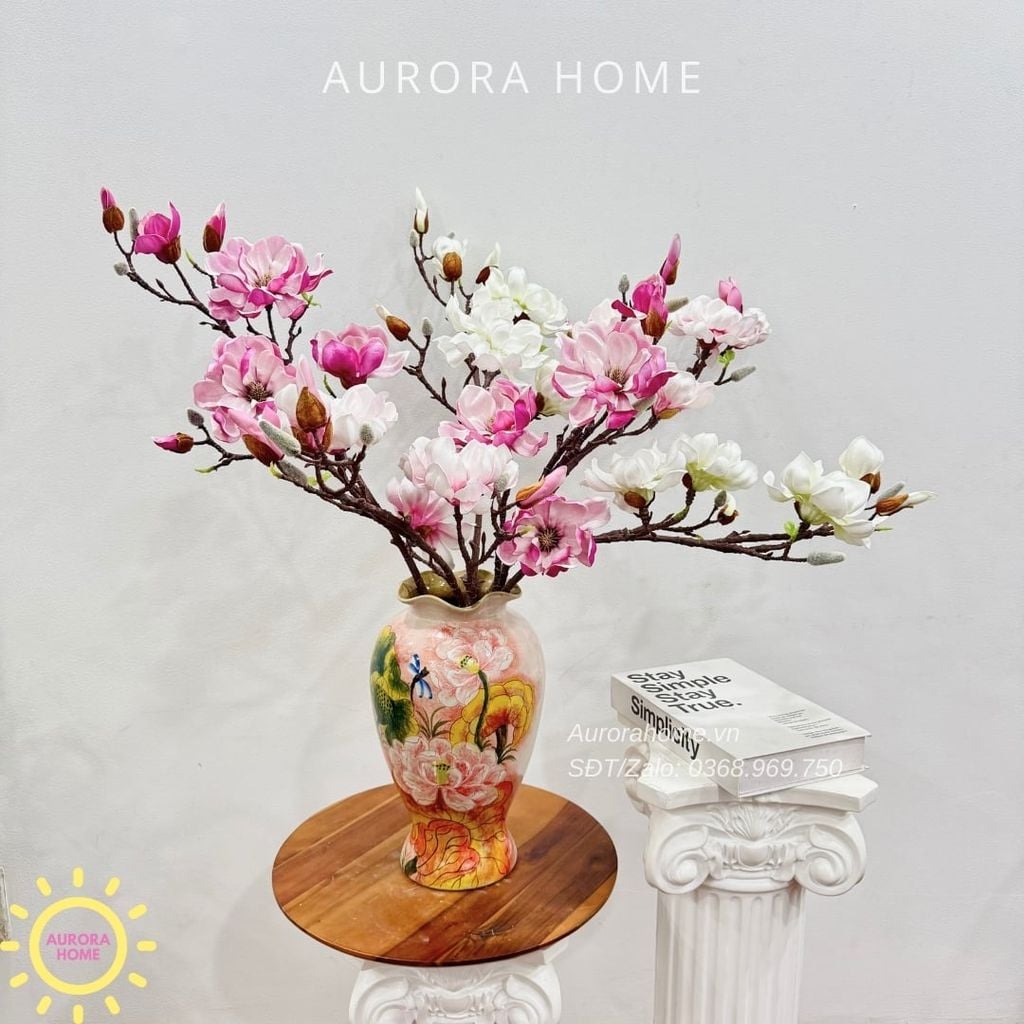 Bình hoa giả hoa mộc lan cao cấp An Yên