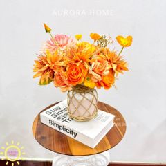 Bình hoa lụa để bàn tông cam Kina Kina