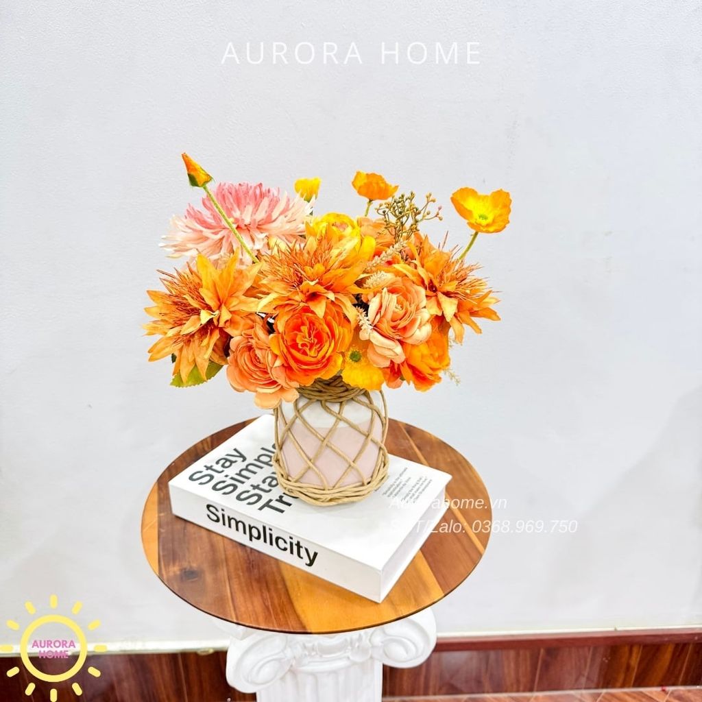 Bình hoa lụa để bàn tông cam Kina Kina