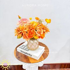 Bình hoa lụa để bàn tông cam Kina Kina