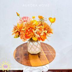 Bình hoa lụa để bàn tông cam Kina Kina