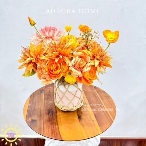 Bình hoa lụa để bàn tông cam Kina Kina