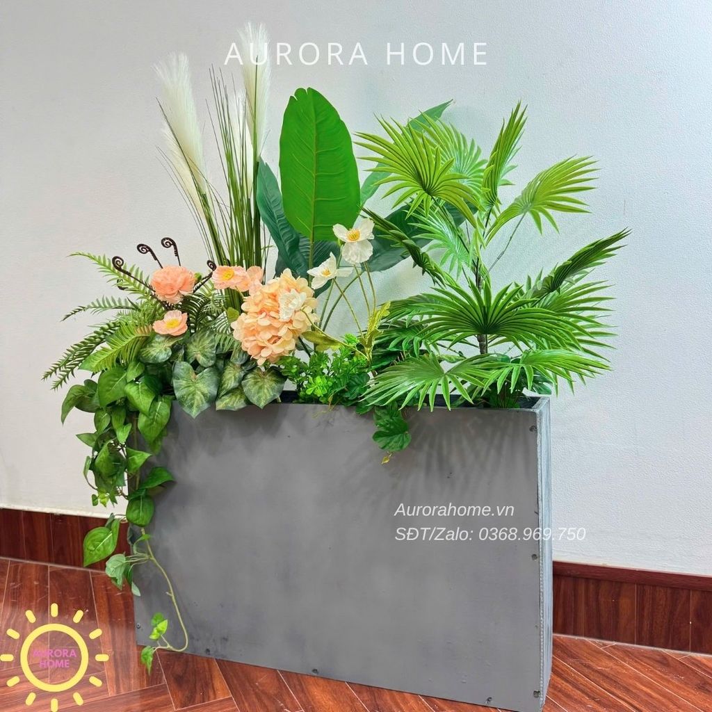 Bồn cây hoa xanh tươi xinh xắn trang trí (Mẫu 34)