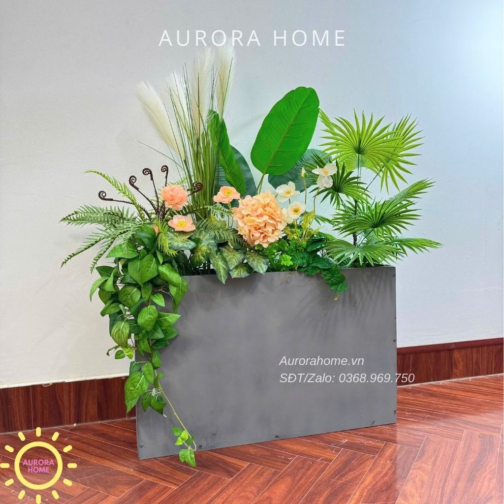 Bồn cây hoa xanh tươi xinh xắn trang trí (Mẫu 34)