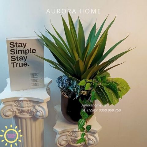 Chậu cây giả lá Xanh Tươi mix mẫu 01