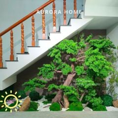 Tiểu cảnh Cây tùng bonsai, kèm trúc quân tử cổ điển truyền thống