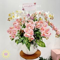 Chậu hoa lan giả Hana Lily tông hồng trắng cao cấp