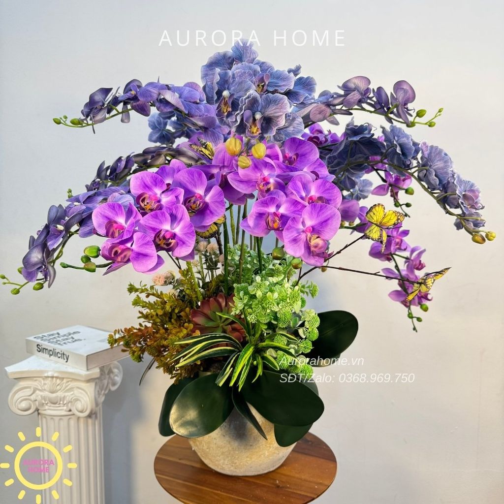 Chậu hoa lan hồ điệp giả cao cấp Xiua Xima (4 mặt)