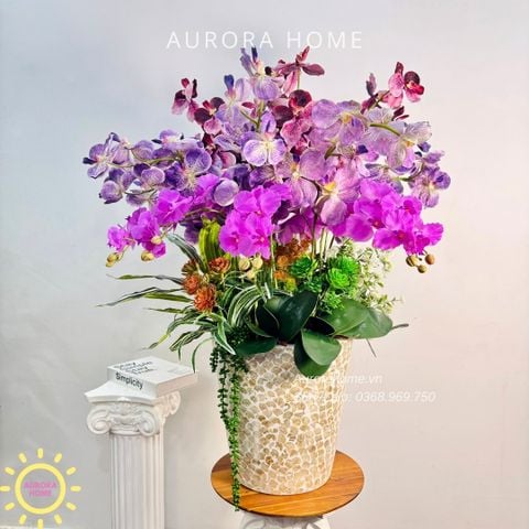 Chậu hoa lan hồ điệp giả cao cấp Tình Ca