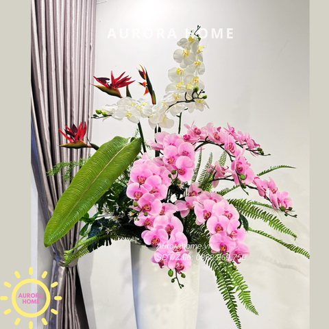 Chậu Hoa Lan Hồ Điệp Giả Cao Cấp Mộc Miên (mẫu 2)