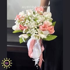 Bó hoa lụa cưới - hoa giả Sắc Hồng 02