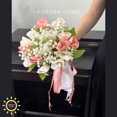 Bó hoa lụa cưới - hoa giả Sắc Hồng 02