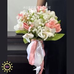 Bó hoa lụa cưới - hoa giả Sắc Hồng 02