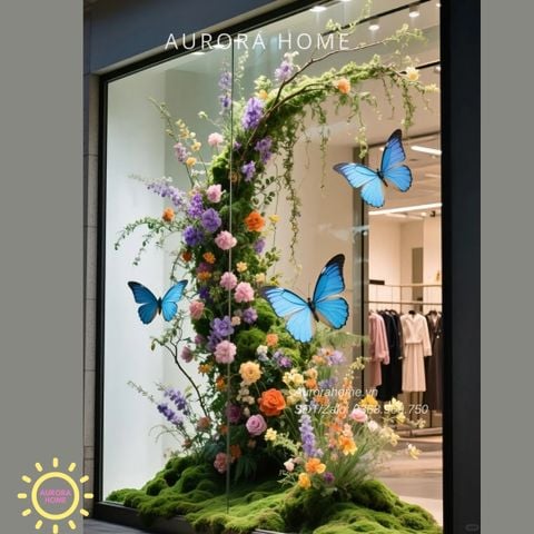 Tiểu cảnh dãy thác hoa mùa xuân trang trí windows display