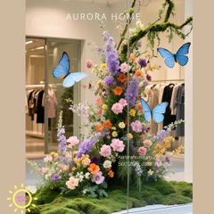 Tiểu cảnh dãy thác hoa mùa xuân trang trí windows display