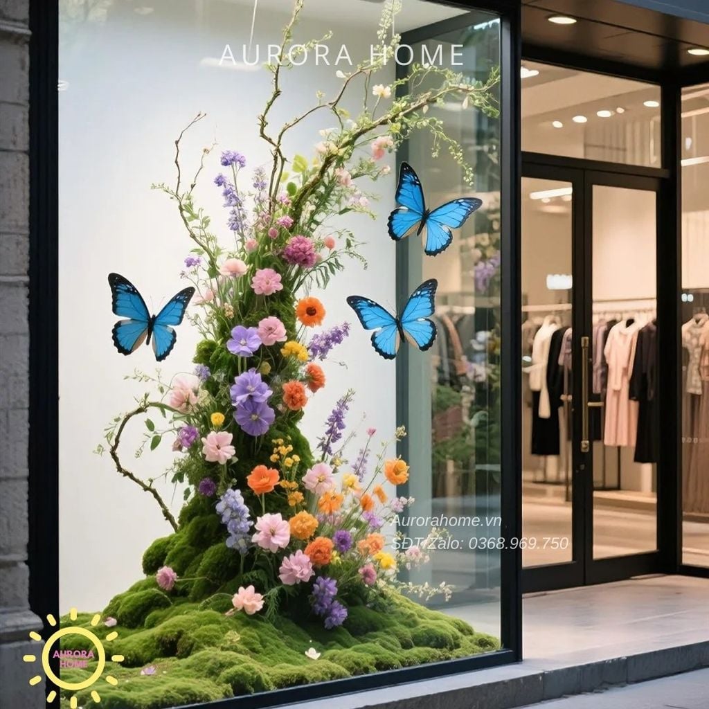 Tiểu cảnh dãy thác hoa mùa xuân trang trí windows display