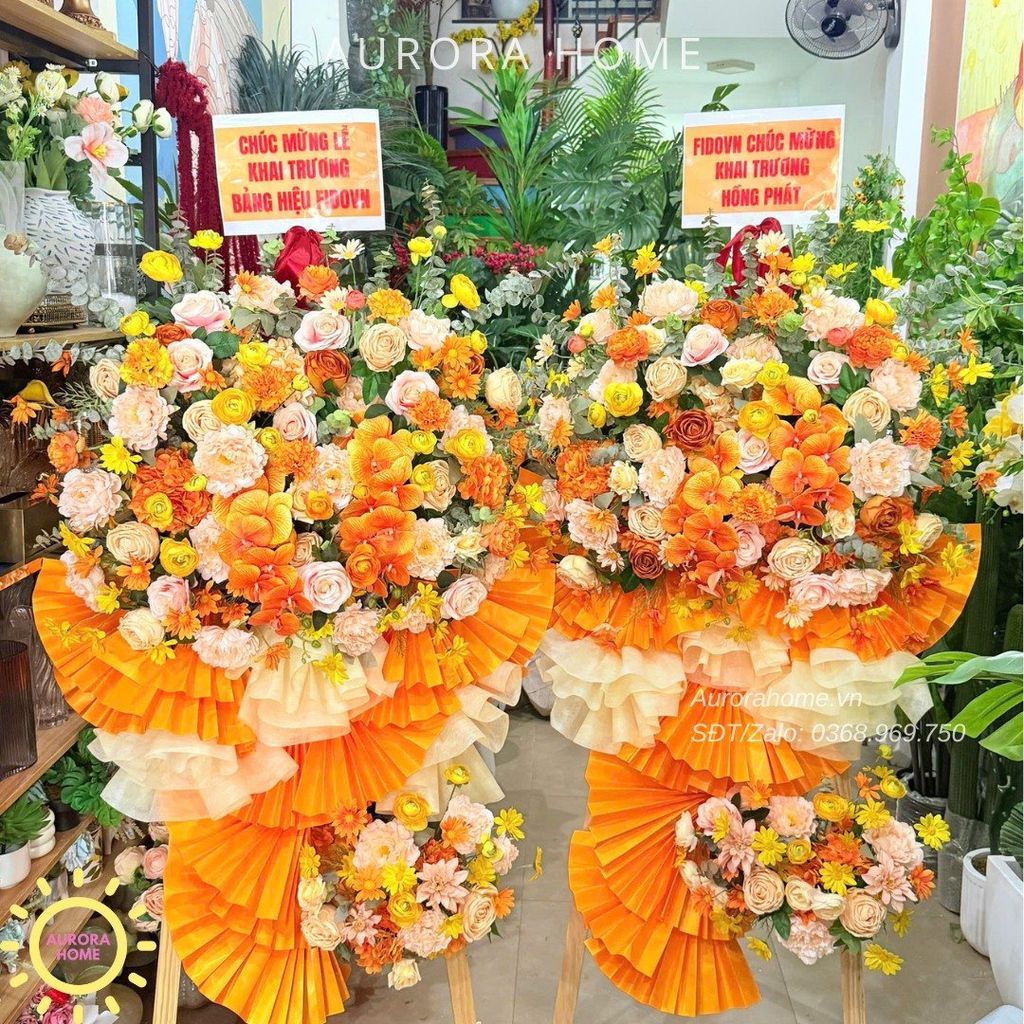 Kệ hoa giả cao cấp Bohomedia tông cam vàng rực rỡ