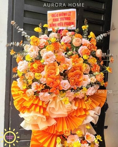 Kệ hoa giả cao cấp Bohomedia tông cam vàng rực rỡ