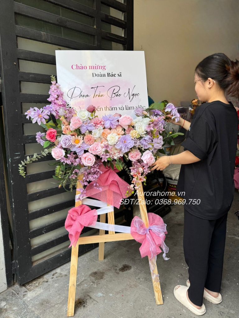 Kệ hoa giả cao cấp Mary in Pastel tông hồng tím xinh xắn