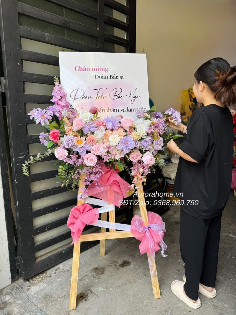 Kệ hoa giả cao cấp Mary in Pastel tông hồng tím xinh xắn
