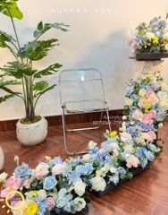 Tiểu cảnh dãy thác hoa lụa xinh xắn trang trí