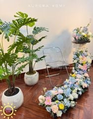 Tiểu cảnh dãy thác hoa lụa xinh xắn trang trí